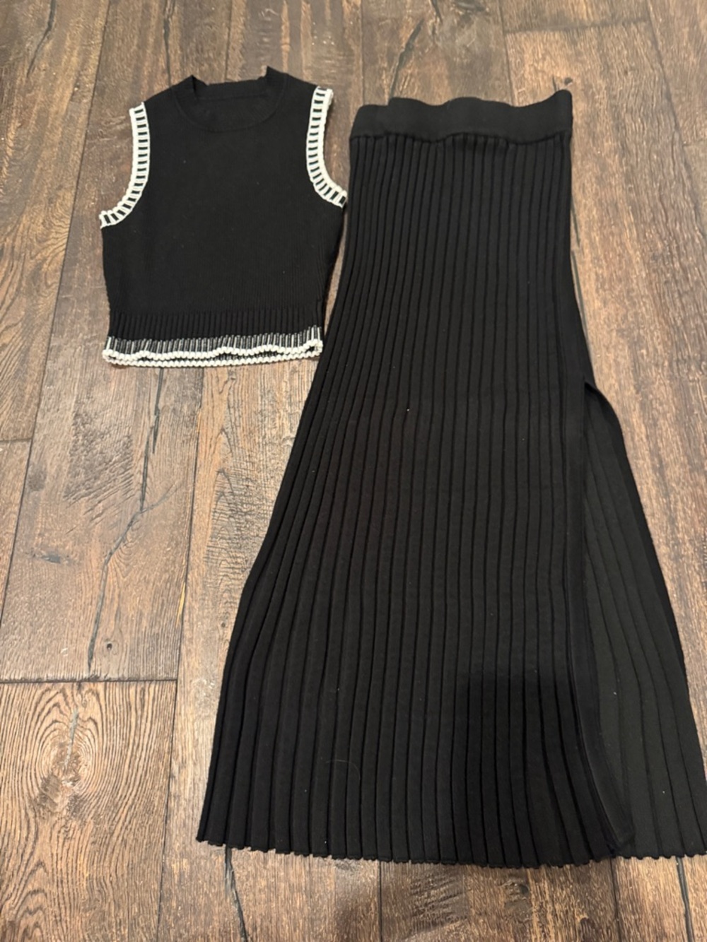 Amazon Black Knit Two-Piece Set with White Trim